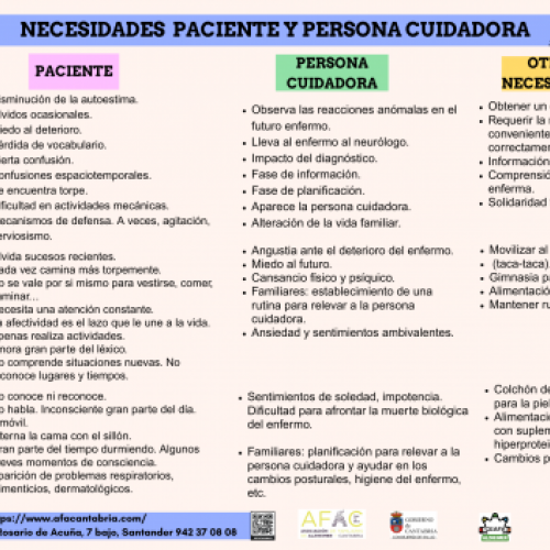 necesidades paciente y persona cuidadora